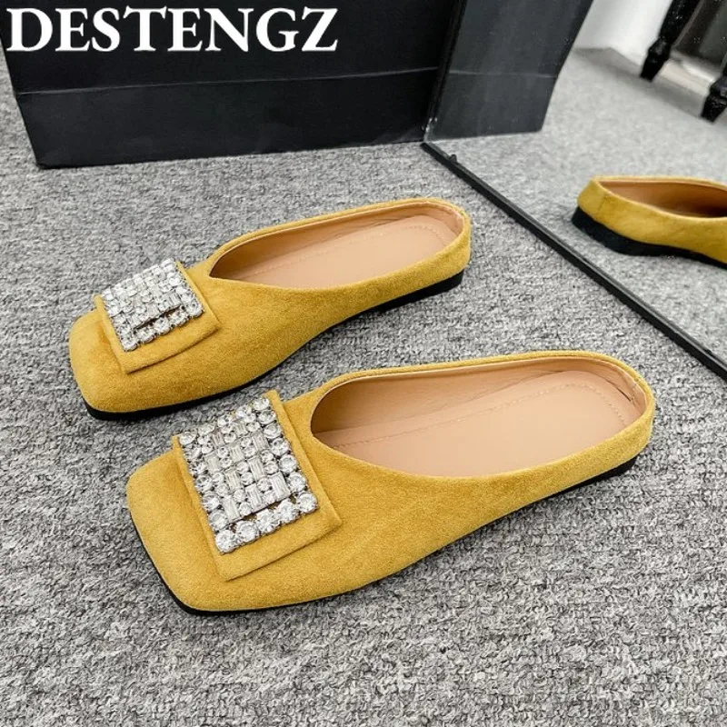 Crystal Flats Women Slippers Square Toe Woman Sandals Mules Casual Shoes Flip Flops 2025 Designer Suede Shoes Dress Slides Mujer
Crystal Flats Women Slippers Square Toe Woman Sandals Mules Casual Shoes Flip Flops 2025 Designer Suede Shoes Dress Slides Mujer