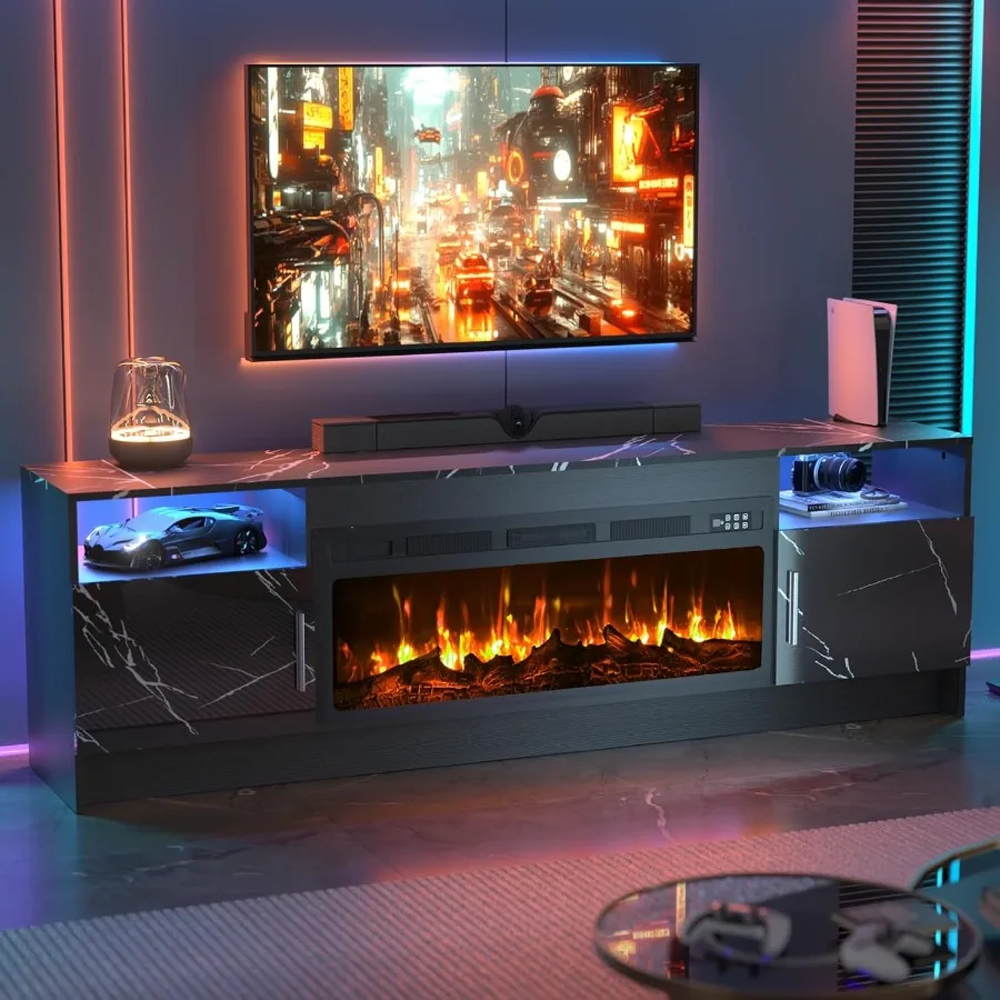 Подставка под телевизор с камином для телевизора с диагональю 75 дюймов, мраморно-черный светодиодный развлекательный центр для гостиной с 36 каминными вставками и
Подставка под телевизор с камином для телевизора с диагональю 75 дюймов, мраморно-черный светодиодный развлекательный центр для гостиной с 36 каминными вставками и