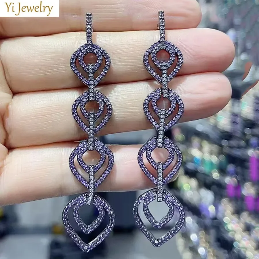Women Earrings Long Dangle Tassel Heart Drop Earrings Shiny Zircon Purple White Wedding Party Jewelry Female Gift
Women Earrings Long Dangle Tassel Heart Drop Earrings Shiny Zircon Purple White Wedding Party Jewelry Female Gift
