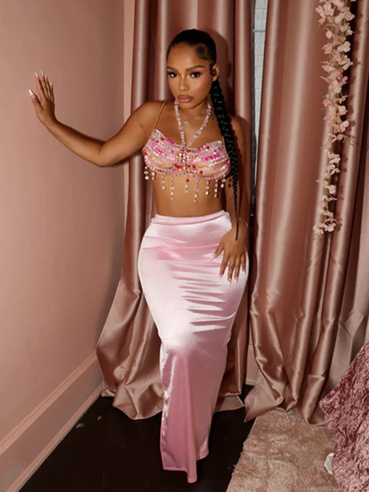 BKLD Women Clothing Summer New Solid Color Bright Hanging Satin Split Long Skirts Slim Fit High Waist Hip Hugging Skirts
BKLD Women Clothing Summer New Solid Color Bright Hanging Satin Split Long Skirts Slim Fit High Waist Hip Hugging Skirts