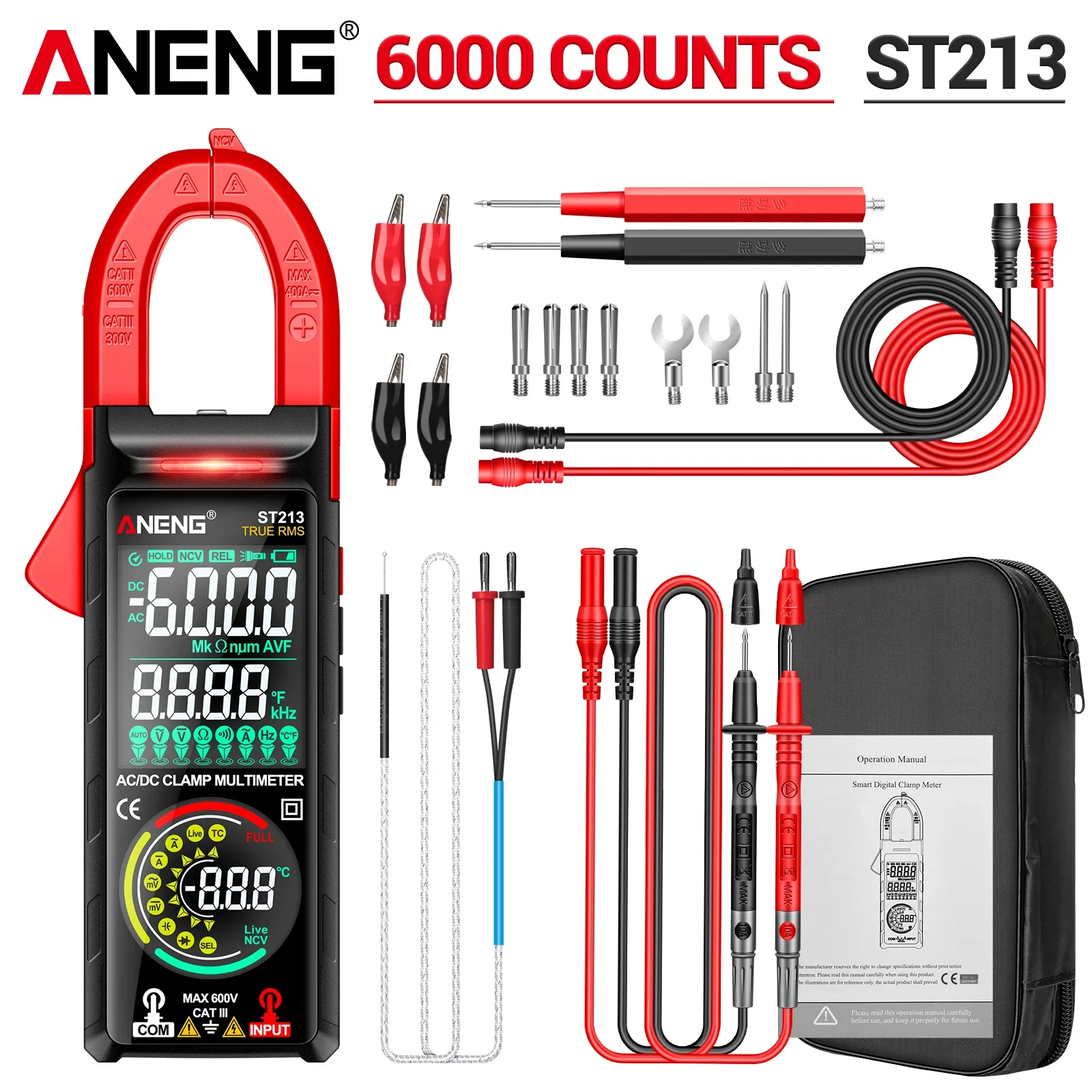 ANENG ST213 клещи 6000 отсчетов 600 В мультиметры NCV VA обратный цветной дисплей инструменты постоянного/переменного напряжения и тока
ANENG ST213 клещи 6000 отсчетов 600 В мультиметры NCV VA обратный цветной дисплей инструменты постоянного/переменного напряжения и тока
