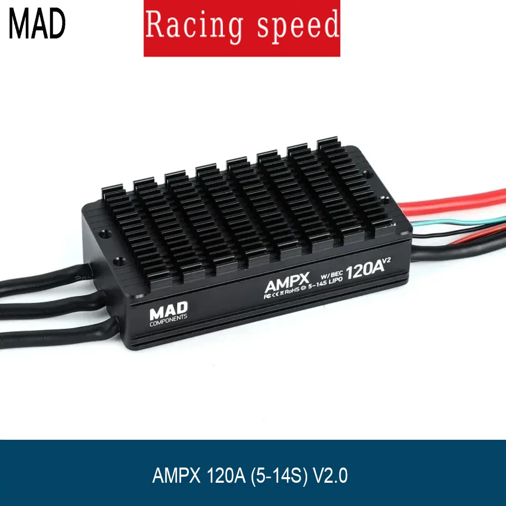 MAD AMPX 120A ESC 5-14S V2.0 Brushless Speed Controller with DroneCAN CyphalCAN BEC for VTOL Fixed Wing Multirotor Drone
MAD AMPX 120A ESC 5-14S V2.0 Brushless Speed Controller with DroneCAN CyphalCAN BEC for VTOL Fixed Wing Multirotor Drone