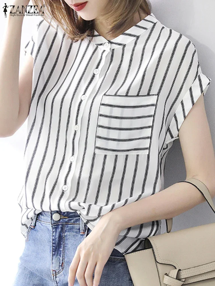 ZANZEA 2025 Summer Vintage Stripes Short Sleeve Shirt Women Formal Blouse Buttons Pocket Tops Korean Fashion Office Loose Tunic
ZANZEA 2025 Summer Vintage Stripes Short Sleeve Shirt Women Formal Blouse Buttons Pocket Tops Korean Fashion Office Loose Tunic