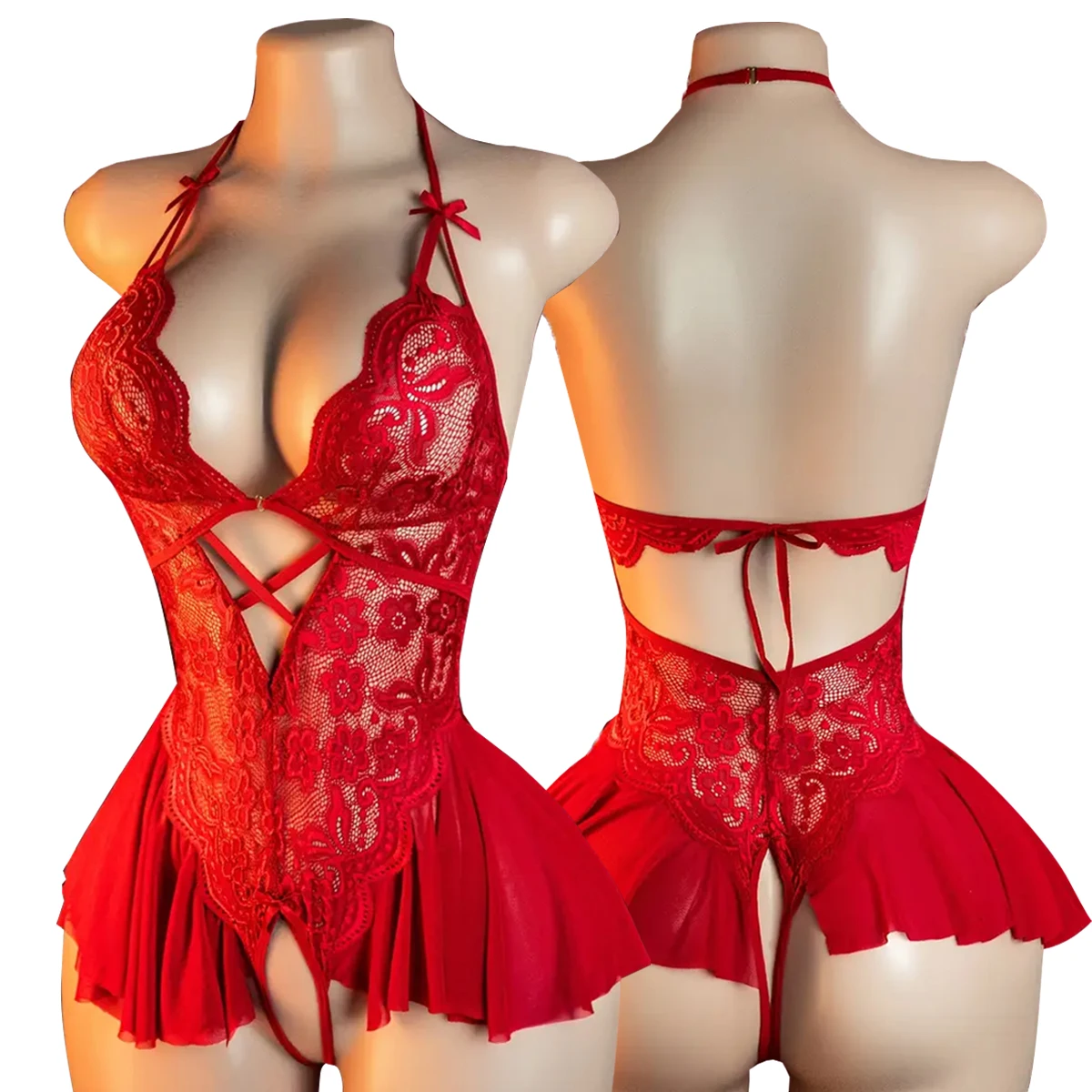 Bodysuit Flower Lace Deep V-neck Hanging Neck Fun Baby Sexy Women's Lingerie Babydolls Unobstructed Underwear Adult Clothing
Bodysuit Flower Lace Deep V-neck Hanging Neck Fun Baby Sexy Women's Lingerie Babydolls Unobstructed Underwear Adult Clothing