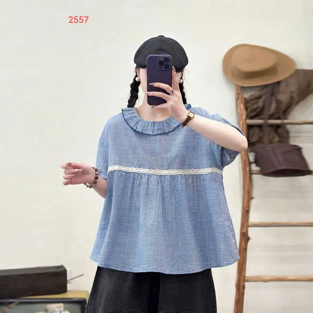 Japanese Vintage Mori Girl Plaid Cotton Shirts Women Summer New Lace Patchwork O-Neck Short Sleeve Casual Loose Blouse Tops
Japanese Vintage Mori Girl Plaid Cotton Shirts Women Summer New Lace Patchwork O-Neck Short Sleeve Casual Loose Blouse Tops