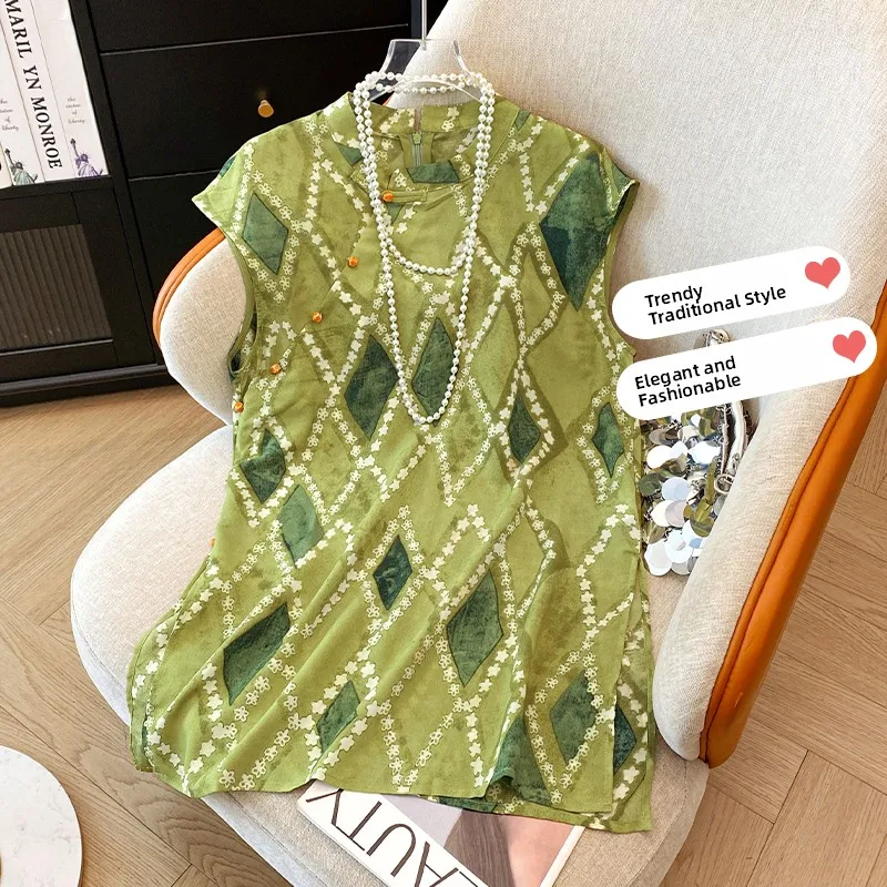 Новый летний женский традиционный китайский шелковый жилет с воротником-стойкой в стиле ретро, платье с цветочным принтом, тонкий прямой топ без рукавов 
Новый летний женский традиционный китайский шелковый жилет с воротником-стойкой в стиле ретро, платье с цветочным принтом, тонкий прямой топ без рукавов