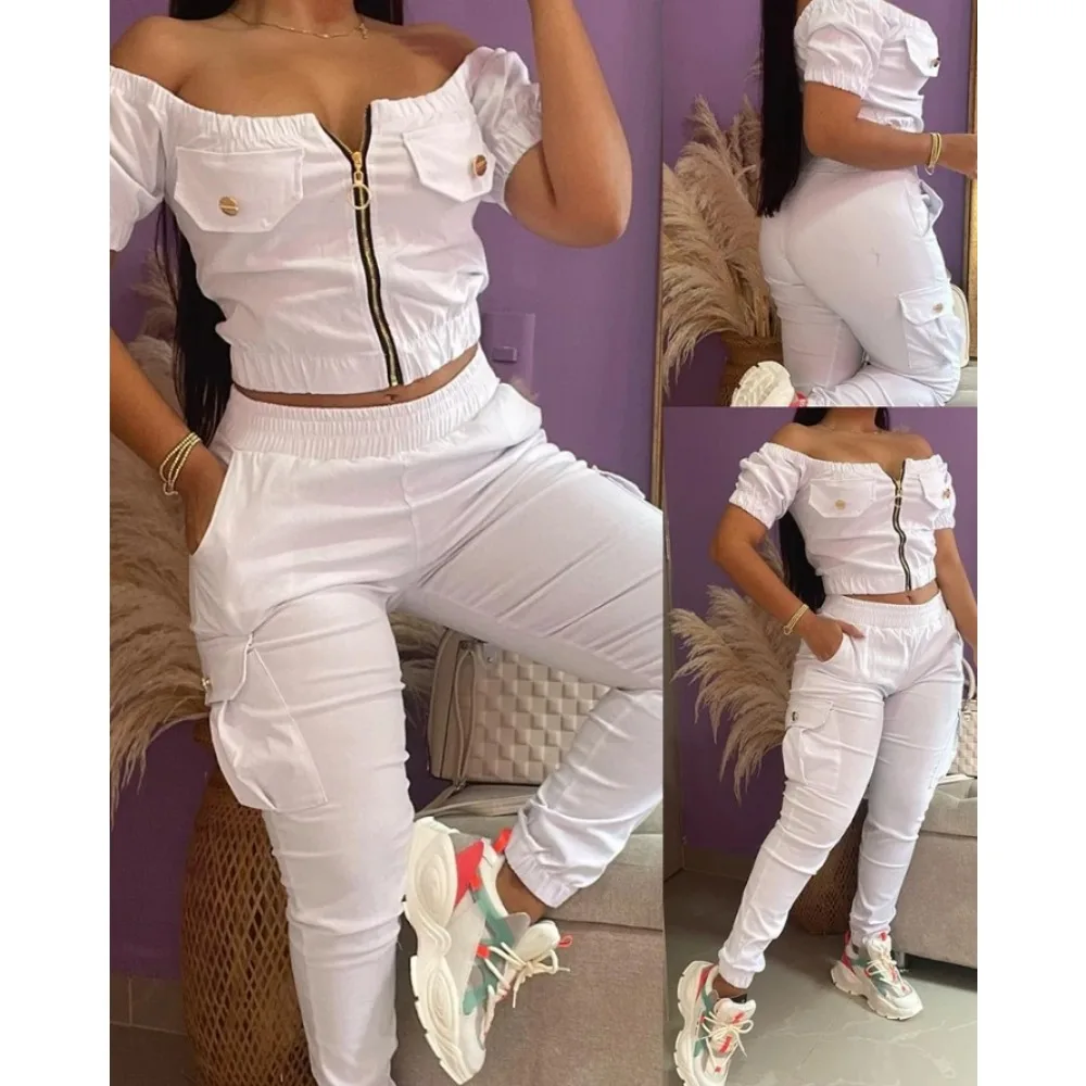 Two Piece Set for Women's 2025 Spring/summer Leisure Off Shoulder Zipper Design Top & Cuffed Pants Set
Two Piece Set for Women's 2025 Spring/summer Leisure Off Shoulder Zipper Design Top & Cuffed Pants Set