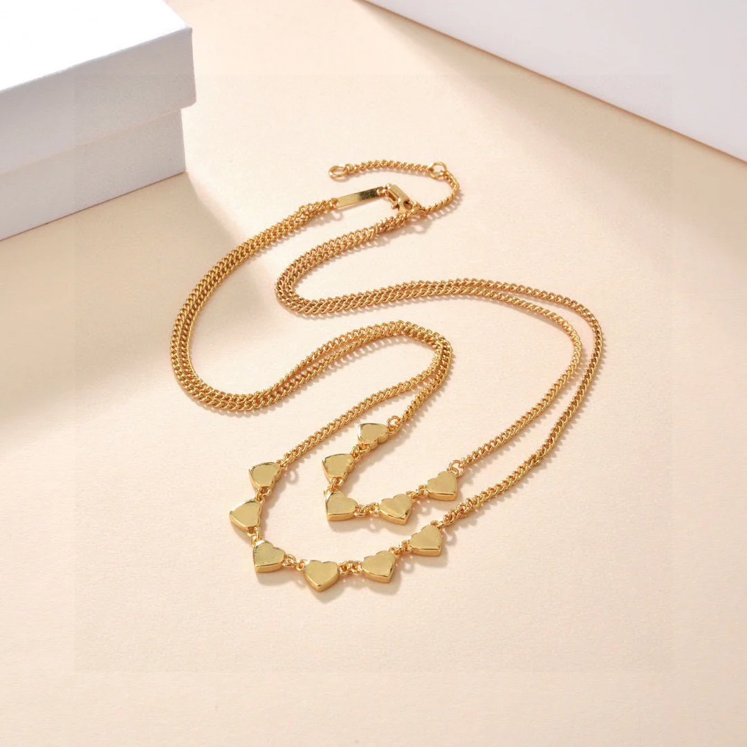 Hot double-loop heart-shaped metal necklace for women's fashion accessories banquet gifts
Hot double-loop heart-shaped metal necklace for women's fashion accessories banquet gifts