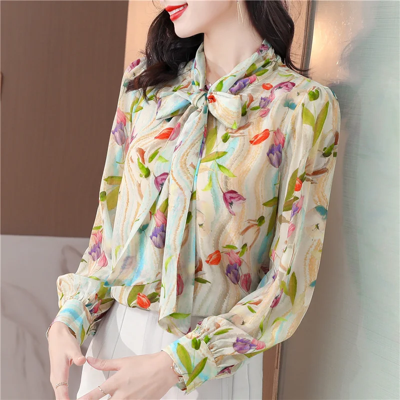 UniqueClothing Shirt WomenSpring New High-End Mulberry Silk Long Sleeve Printed Blouse With Bow Tie Top
UniqueClothing Shirt WomenSpring New High-End Mulberry Silk Long Sleeve Printed Blouse With Bow Tie Top