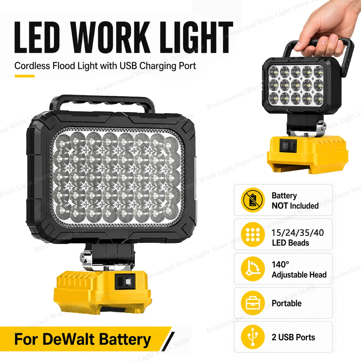 20V LED Work Light Compatible with Dewalt Battery, Cordless Flood Light with USB Charging Port, Portable Outdoor Lighting Flashl
20V LED Work Light Compatible with Dewalt Battery, Cordless Flood Light with USB Charging Port, Portable Outdoor Lighting Flashl