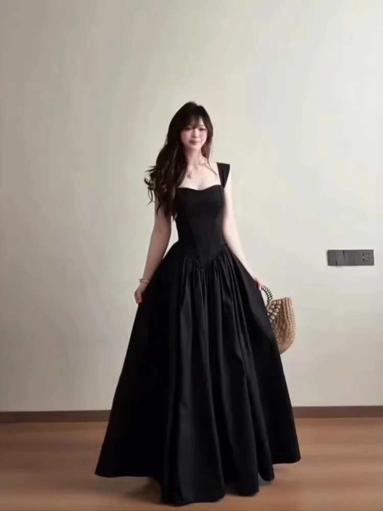 Stazf7 Retro Black Slim Fit Halter Dress Women Summer Hepburn Style Square Collar A-Line Long Dress City Commuting Date Work
Stazf7 Retro Black Slim Fit Halter Dress Women Summer Hepburn Style Square Collar A-Line Long Dress City Commuting Date Work