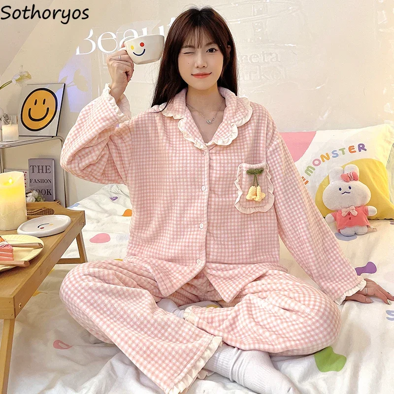 Plaid Flannel Pajama Sets Women Sweet Flower Design Cozy Soft Girlish Ulzzang Casual Home Aesthetic Students Sleepwear Autumn
Plaid Flannel Pajama Sets Women Sweet Flower Design Cozy Soft Girlish Ulzzang Casual Home Aesthetic Students Sleepwear Autumn