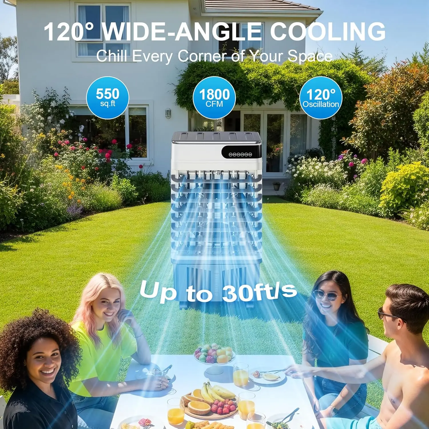 1800CFM Swamp Cooler, Evaporative Air Cooler with 5.3 Gallon Water Tank, 4 Ice Packs, 3 Speeds&Modes, 12H Timer, 120°Oscillation
1800CFM Swamp Cooler, Evaporative Air Cooler with 5.3 Gallon Water Tank, 4 Ice Packs, 3 Speeds&Modes, 12H Timer, 120°Oscillation