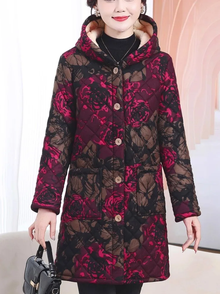 Thiened Fluffy Hooded Cotton Jaet Women's Faionable Large Flower Print Mid-Length Winter Coat Warm Sli Commute Sle
Thiened Fluffy Hooded Cotton Jaet Women's Faionable Large Flower Print Mid-Length Winter Coat Warm Sli Commute Sle