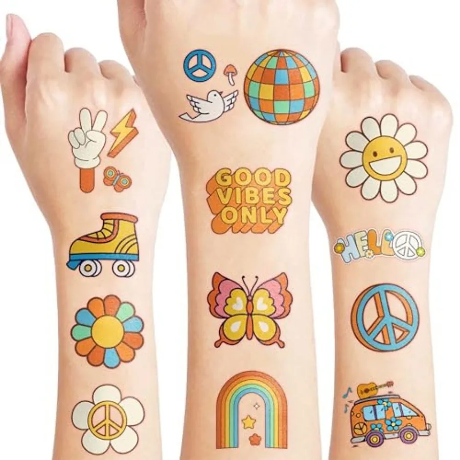 96PCS Groovy 70s Pre-Cut Temporary Tattoos - R Flower Power, Good s Party rations and Frs C Tattoos Stickers Gift ,Boys and Gir
96PCS Groovy 70s Pre-Cut Temporary Tattoos - R Flower Power, Good s Party rations and Frs C Tattoos Stickers Gift ,Boys and Gir