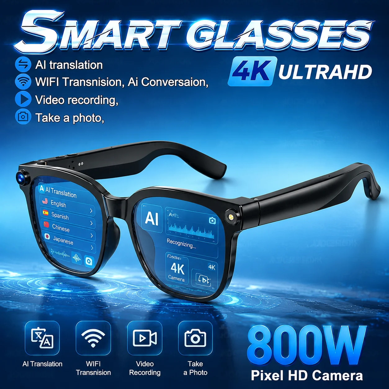 2026 New Smart Ai Glasses, A Variety Of Lenses To Choose From, Two Standard Replacement Lenses, Photo And Video Ai Glasses, 800W Pixel Ultra-Wide-Angle Camera, High-Definition Video 1080P, Photography And Camera Anti-Shake, Dual Microphone Noise Reduction
2026 New Smart Ai Glasses, A Variety Of Lenses To Choose From, Two Standard Replacement Lenses, Photo And Video Ai Glasses, 800W Pixel Ultra-Wide-Angle Camera, High-Definition Video 1080P, Photography And Camera Anti-Shake, Dual Microphone Noise Reduction