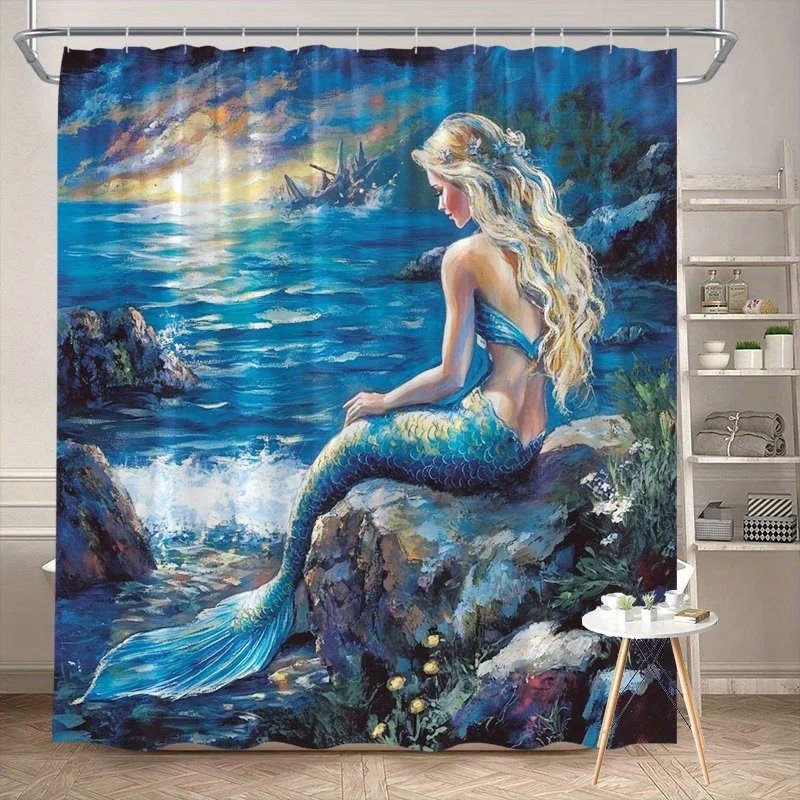 Mermaid Shower Curtain, Fantasy Ocean Art Print, Beautiful Siren on Rock, Waterproof Bathroom Decor, Blue Sea Theme
Mermaid Shower Curtain, Fantasy Ocean Art Print, Beautiful Siren on Rock, Waterproof Bathroom Decor, Blue Sea Theme