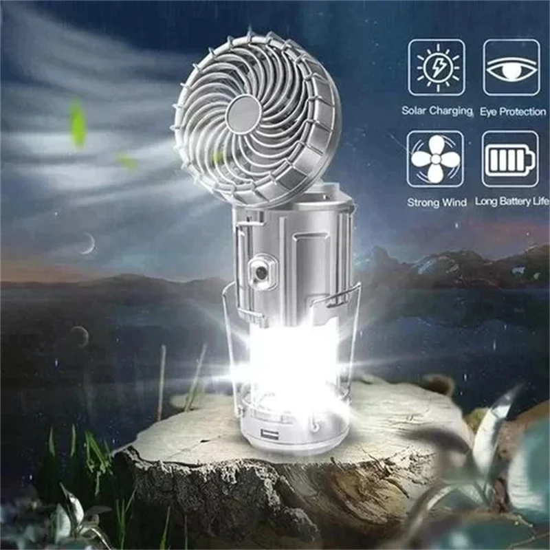 High Power LED Solar Light Portable Camping Light Electric Fan Solar Power Hanging Tent Lamp Rechargeable Outdoor Emergency Lamp
High Power LED Solar Light Portable Camping Light Electric Fan Solar Power Hanging Tent Lamp Rechargeable Outdoor Emergency Lamp