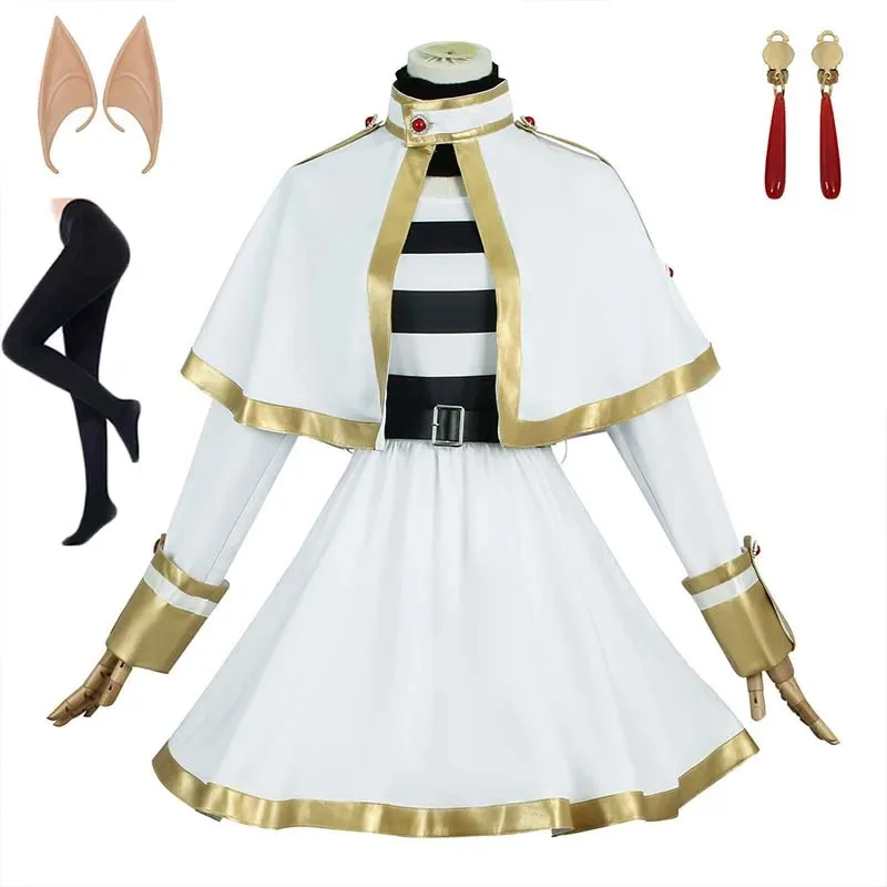 Anime Cosplay Elf Dress Frieren Cosplay Costume Full Set White Cape Skirt Uniform with Pantyhose Ears for Halloween Party
Anime Cosplay Elf Dress Frieren Cosplay Costume Full Set White Cape Skirt Uniform with Pantyhose Ears for Halloween Party