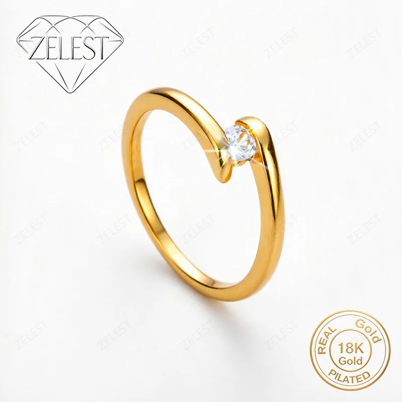 925 Sterling Silver Plated 18K Gold Simple Zirconia Ring, Women's Fashion Party Accessory, Gift Jewelry
925 Sterling Silver Plated 18K Gold Simple Zirconia Ring, Women's Fashion Party Accessory, Gift Jewelry
