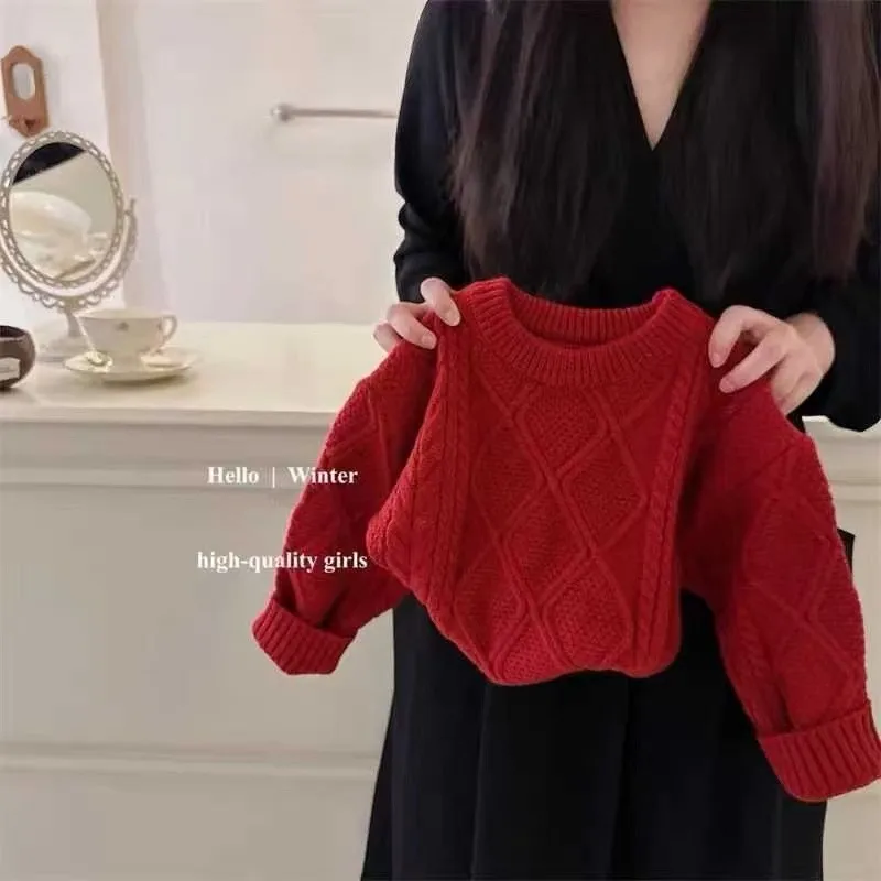 Korean Version Girls Knitting Sweater Autumn and Winter New Children's Christmas and New Year Red Fried Dough Twists Sweater Top
Korean Version Girls Knitting Sweater Autumn and Winter New Children's Christmas and New Year Red Fried Dough Twists Sweater Top
