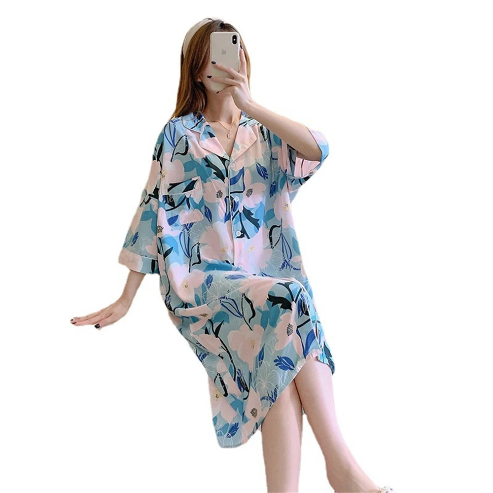 Summer Thin Short Sleeves Nightgowns Ladies Cardigan Large Size Shirt Dress Printed Nightdress Women Casual Sleepwear Homewear
Summer Thin Short Sleeves Nightgowns Ladies Cardigan Large Size Shirt Dress Printed Nightdress Women Casual Sleepwear Homewear