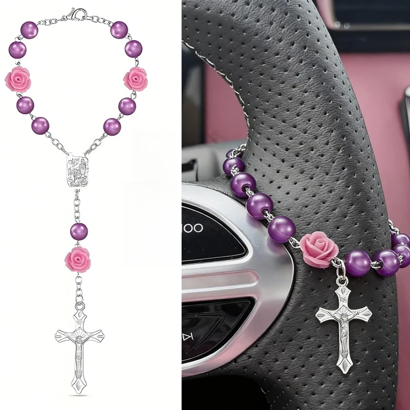 Car Rosary Cross Rose Medal Catholic Prayer Beads Rearview Mirror Hanging Ornament Auto Interior Decoration Religious Pendant
Car Rosary Cross Rose Medal Catholic Prayer Beads Rearview Mirror Hanging Ornament Auto Interior Decoration Religious Pendant