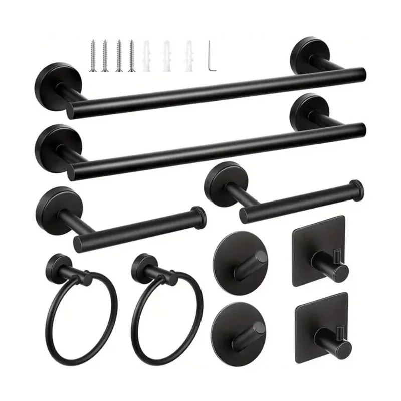 AB46-Bathroom Accessories Stainless Steel Set-No-Drill Towel Bar, Hook, Tissue Holder In Black
AB46-Bathroom Accessories Stainless Steel Set-No-Drill Towel Bar, Hook, Tissue Holder In Black