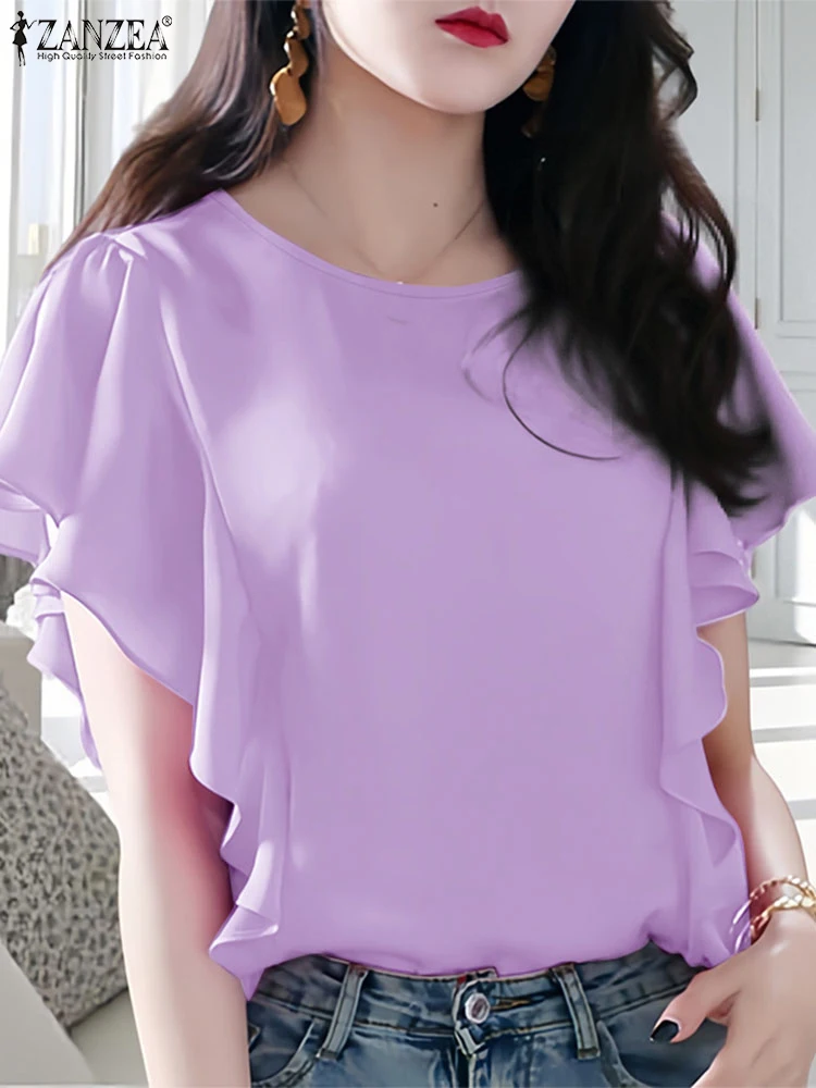 Women Short Sleeve Work OL Blouse 2025 ZANZEA Summer Office Shirt Fashion Solid Tops O Neck Blusas Tunic Elegant Ruffles Chemise
Women Short Sleeve Work OL Blouse 2025 ZANZEA Summer Office Shirt Fashion Solid Tops O Neck Blusas Tunic Elegant Ruffles Chemise