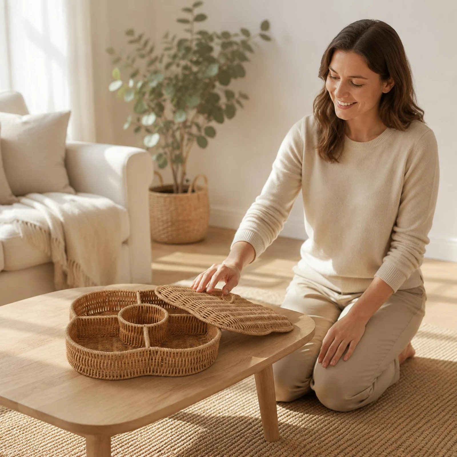 Divided Serving Tray Decorative Round Wicker Basket Lidded Fruit Tray Handmade Look Household Storage Mess-Free for Living Room
Divided Serving Tray Decorative Round Wicker Basket Lidded Fruit Tray Handmade Look Household Storage Mess-Free for Living Room
