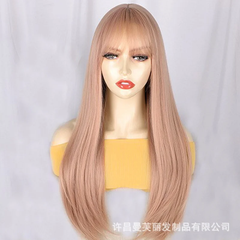 European and American women's , dirty pink long straight hair with bangs, synthetic fiber rose net cap, cosplay wig
European and American women's , dirty pink long straight hair with bangs, synthetic fiber rose net cap, cosplay wig