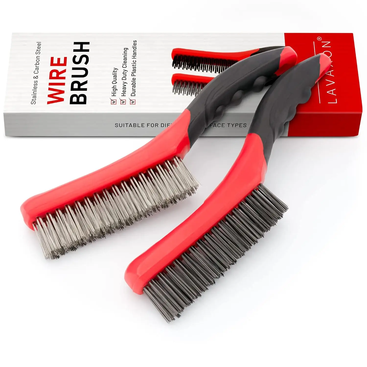 Heavy Duty Wire Brush Set - Stainless & Carbon Steel Bristles, Plastic Handle, 10 Inches, Pack of 2 (Red)
Heavy Duty Wire Brush Set - Stainless & Carbon Steel Bristles, Plastic Handle, 10 Inches, Pack of 2 (Red)
