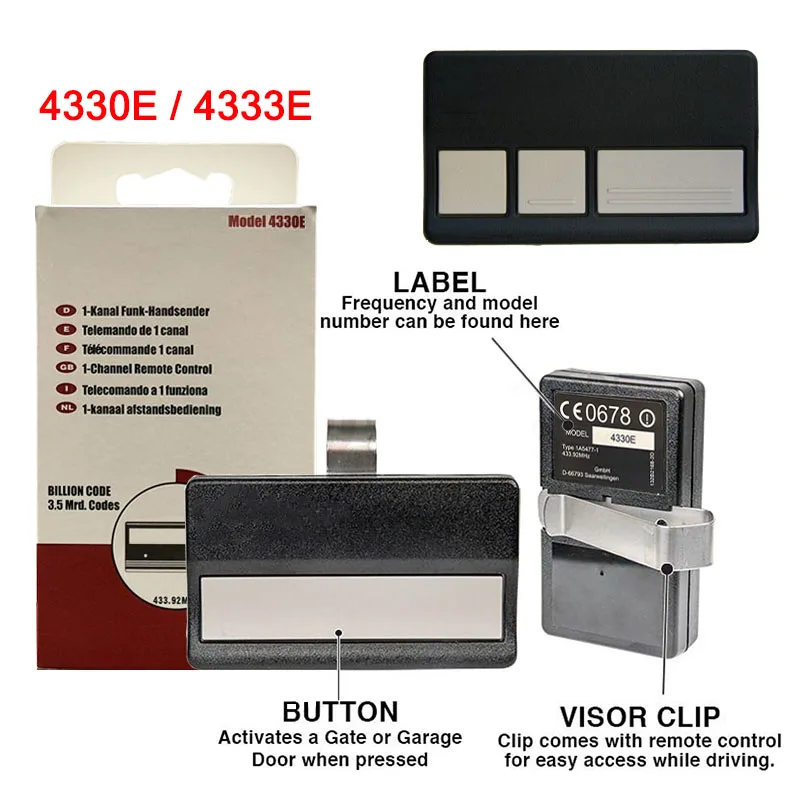 Chamberlain LiftMaster 4330E 4333E 4330EML 4333EML 4332E 4335E 4332EML 4335EML Gate Remote Control Garage Door Opener 433.92MHz
Chamberlain LiftMaster 4330E 4333E 4330EML 4333EML 4332E 4335E 4332EML 4335EML Gate Remote Control Garage Door Opener 433.92MHz