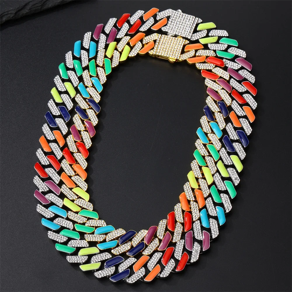 Hip Hop 19MM Colorful Iced Out Dripping Oil Cuban Prong Chain Paved Rhinestones CZ Bling Necklaces For Men Women Rapper Jewelry
Hip Hop 19MM Colorful Iced Out Dripping Oil Cuban Prong Chain Paved Rhinestones CZ Bling Necklaces For Men Women Rapper Jewelry