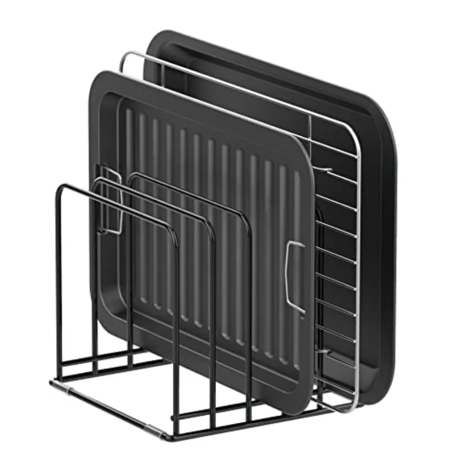 Kitchen Cabet Organizer, Steel Cookware Holder, Divided Holder with 5 Slots for Skillets Baking Tray and Chopping Board Rack -
Kitchen Cabet Organizer, Steel Cookware Holder, Divided Holder with 5 Slots for Skillets Baking Tray and Chopping Board Rack -