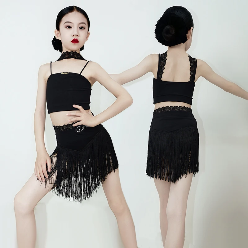 Black Latin Dance Costume For Girls Cha Cha Samba Stage Outfit Summer New Suspender Top Skirt Set Kids Fringe Dance Suit VDL3683
Black Latin Dance Costume For Girls Cha Cha Samba Stage Outfit Summer New Suspender Top Skirt Set Kids Fringe Dance Suit VDL3683