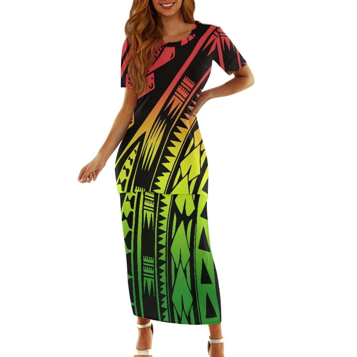 Samoan Tattoo Print O Neck Short Sleeve Dress Islander Two Piece Set Polynesian Tribal Costume Church Party Puletasi Dress
Samoan Tattoo Print O Neck Short Sleeve Dress Islander Two Piece Set Polynesian Tribal Costume Church Party Puletasi Dress