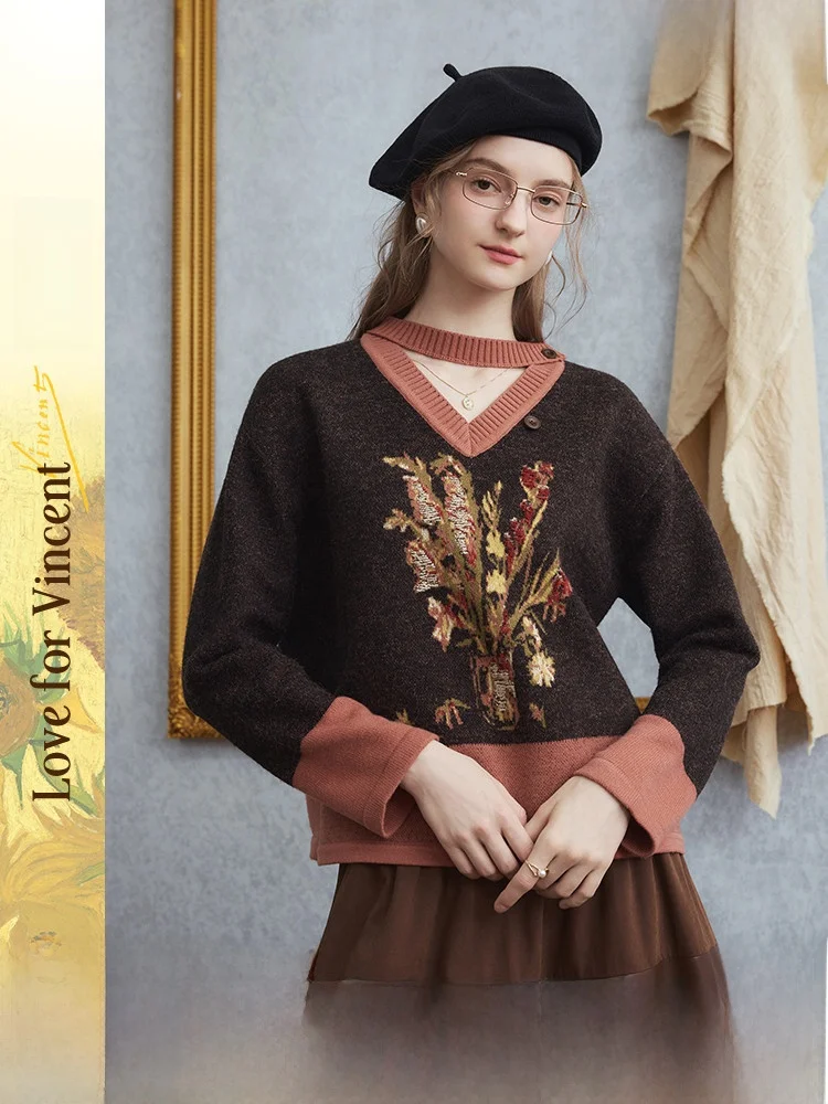 Artistic Red Floral Towel Embroidered Hollow V-Ne Women's Sweater Autumn New Sle Vintage Two Tee Things Van Gogh
Artistic Red Floral Towel Embroidered Hollow V-Ne Women's Sweater Autumn New Sle Vintage Two Tee Things Van Gogh