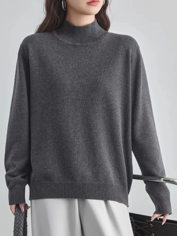 100% Cotton Thickened Long Sleeve Knitted Base Shirt Women's Casual Style Loose Fit Soft Fabric Half High Collar Grey Sweater
100% Cotton Thickened Long Sleeve Knitted Base Shirt Women's Casual Style Loose Fit Soft Fabric Half High Collar Grey Sweater