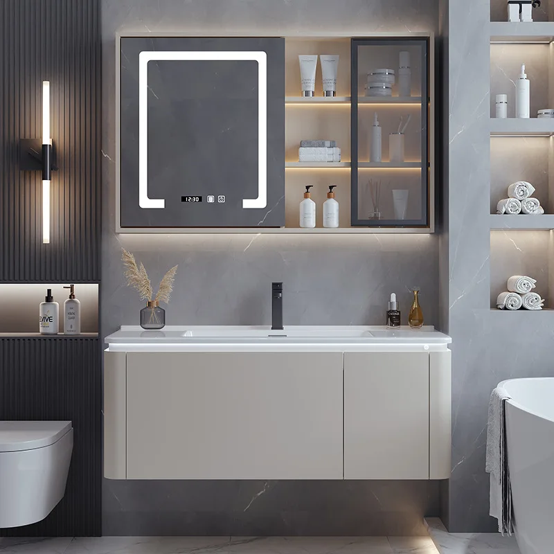 High-end Storage Bathroom Cabinets Arc-shaped Ceramic Integrated Basin Bathroom Cabinets Smart Mirror Furniture Taquilla JT40B
High-end Storage Bathroom Cabinets Arc-shaped Ceramic Integrated Basin Bathroom Cabinets Smart Mirror Furniture Taquilla JT40B