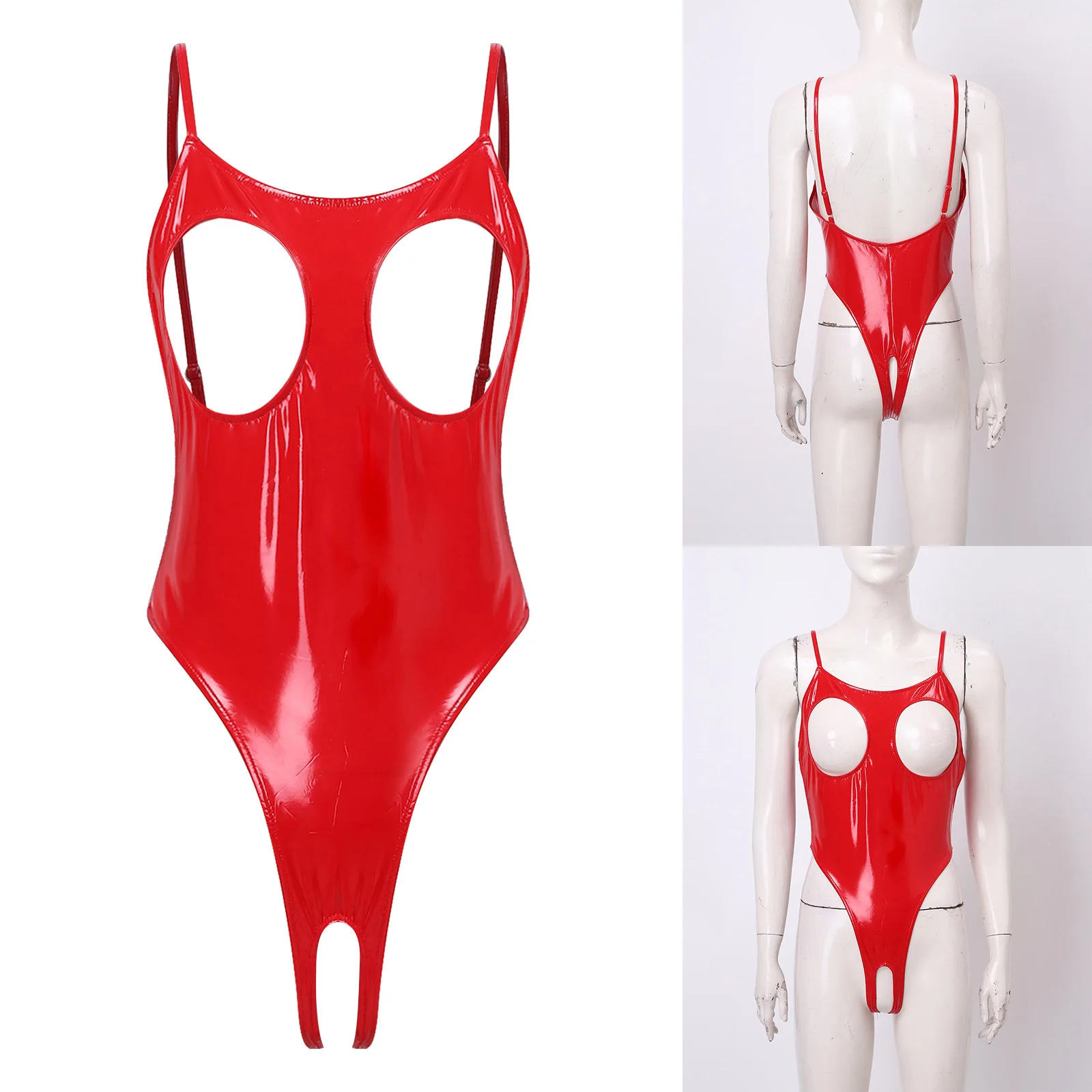 Womens Glossy Cutout Bodysuit Nightwear Hollow-out Cup Crotchless Spaghetti Straps Leotard Jumpsuit for Nightclub Couple Games
Womens Glossy Cutout Bodysuit Nightwear Hollow-out Cup Crotchless Spaghetti Straps Leotard Jumpsuit for Nightclub Couple Games