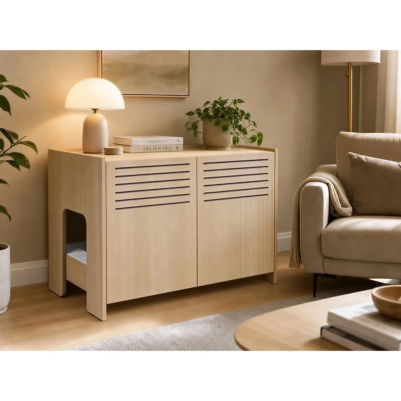 Modern Wooden Cat House with Scratch Pad and Hidden Litter Box, 33.46" x 21.06" x 21", 45.87 lbs
Modern Wooden Cat House with Scratch Pad and Hidden Litter Box, 33.46" x 21.06" x 21", 45.87 lbs