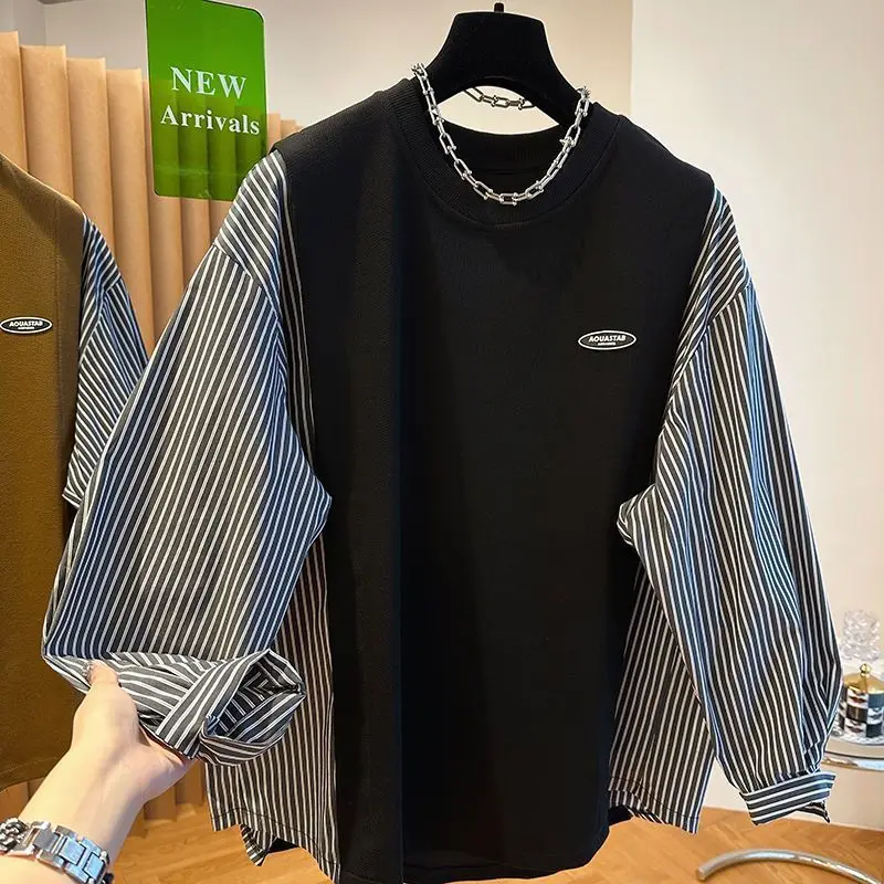 Осенне-зимний оверсайз свитшот с полосатыми вставками, имитация двухслойности, длинный рукав, свободный крой, мужская повседневная уличная одежда, топ
Осенне-зимний оверсайз свитшот с полосатыми вставками, имитация двухслойности, длинный рукав, свободный крой, мужская повседневная уличная одежда, топ