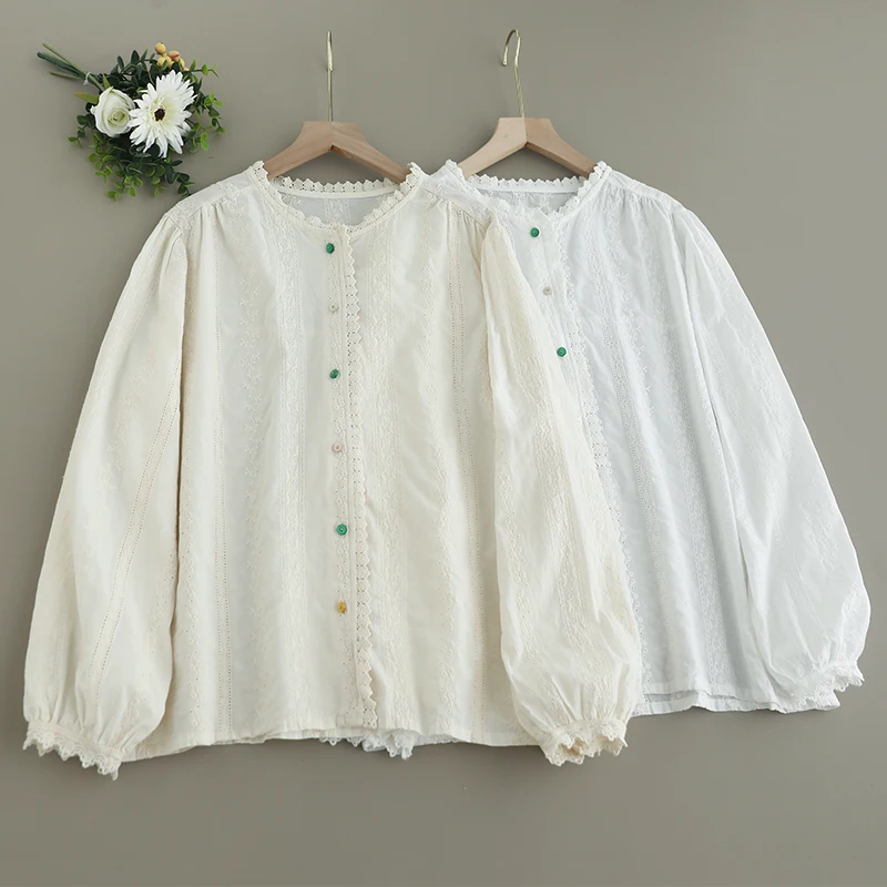 Spring New Japanese Sweet Mori Girl Embroidery 100% Cotton Shirts Women Solid Color O-Neck Long Sleeve Casual Loose Blouse Tops
Spring New Japanese Sweet Mori Girl Embroidery 100% Cotton Shirts Women Solid Color O-Neck Long Sleeve Casual Loose Blouse Tops