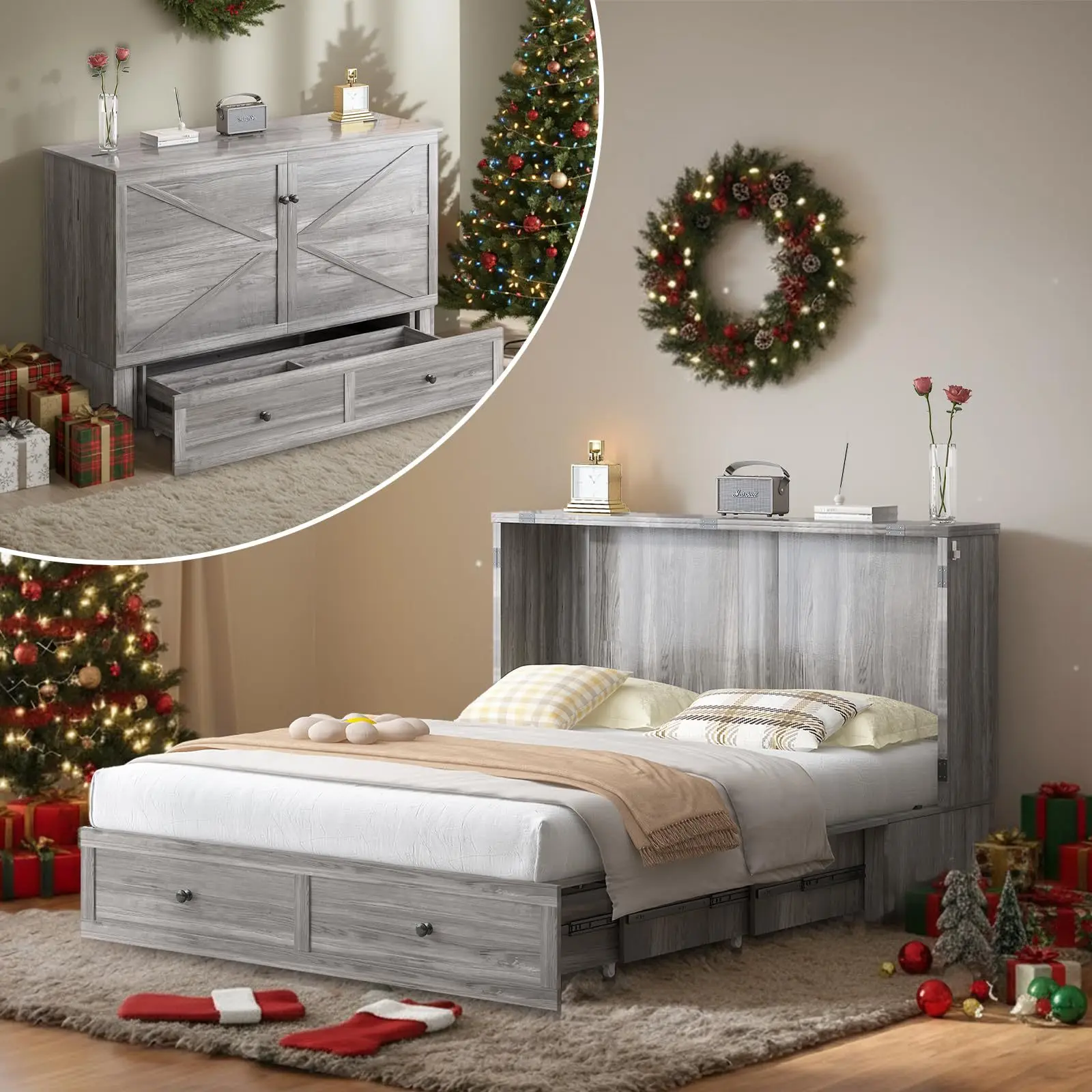 Invisible Murphy bed with triple folding mattress, storage drawer, charging station, cabinet bed, integrated small apartment
Invisible Murphy bed with triple folding mattress, storage drawer, charging station, cabinet bed, integrated small apartment