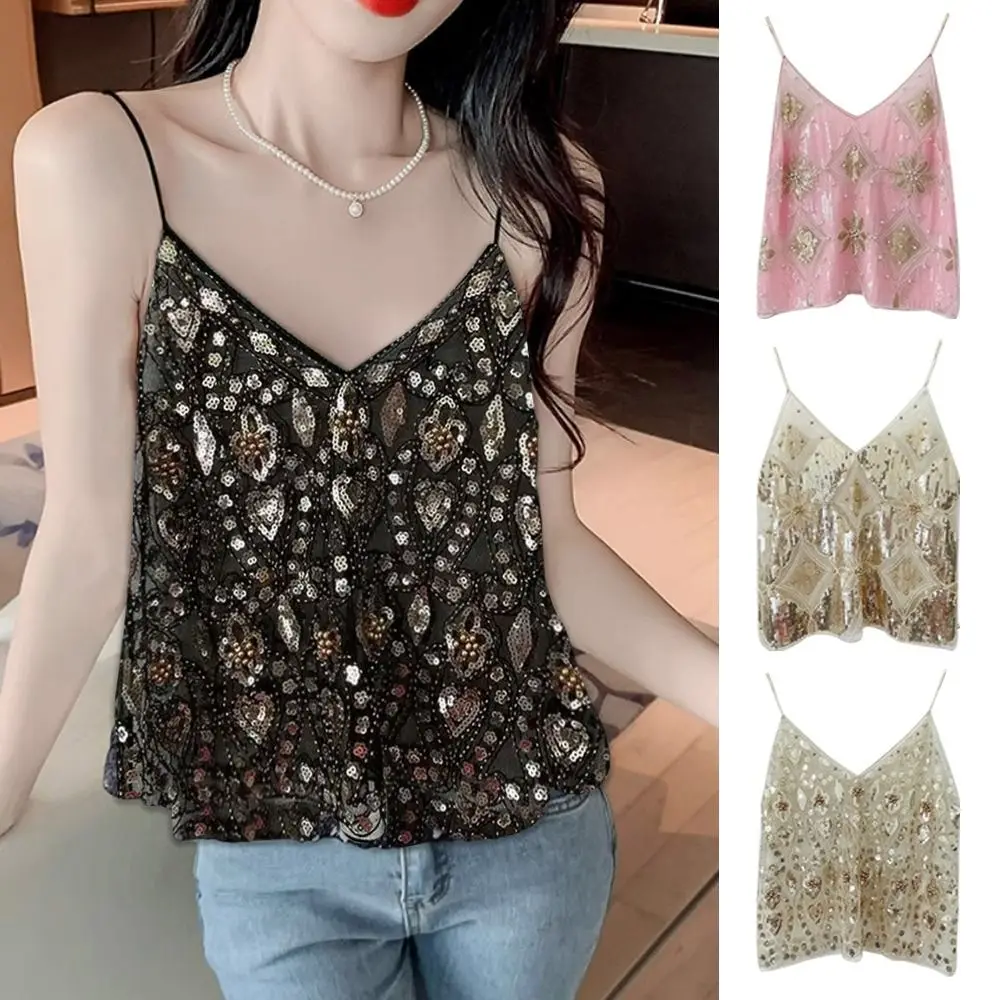 Casual Sequin Bead Summer Tank Top V-neck Bling Bling Halter Bras Slim Streetwear Vest Corset for Women
Casual Sequin Bead Summer Tank Top V-neck Bling Bling Halter Bras Slim Streetwear Vest Corset for Women