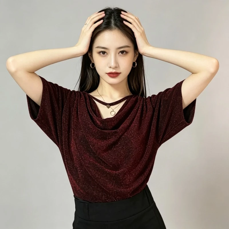 Women Loose Swing Neck Latin Dance Top Short Sleeve for Cha Cha Rumba Tango Practice performance accessories Line dance top
Women Loose Swing Neck Latin Dance Top Short Sleeve for Cha Cha Rumba Tango Practice performance accessories Line dance top