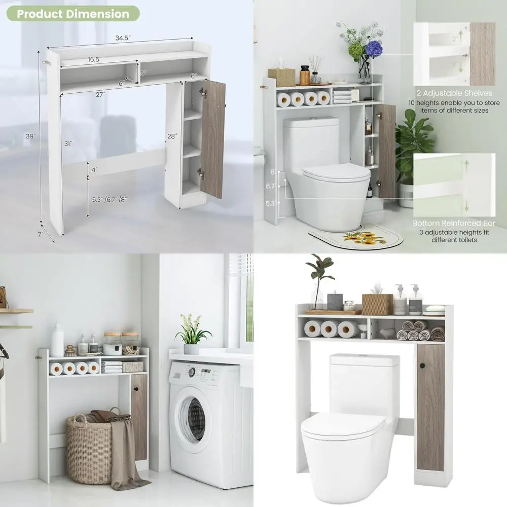 White Freestanding Toilet Storage Cabinet with Single Door and Adjustable Shelves for Bathroom and Laundry Room
White Freestanding Toilet Storage Cabinet with Single Door and Adjustable Shelves for Bathroom and Laundry Room