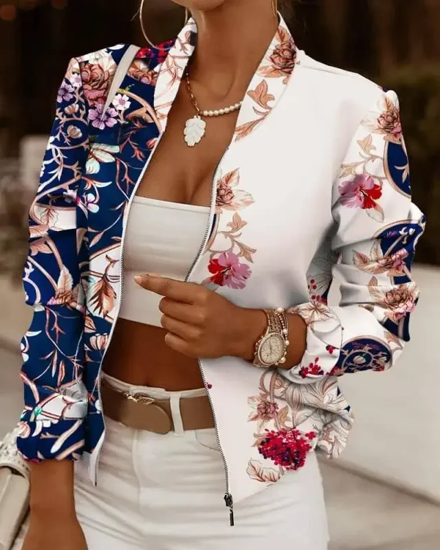 Spring Autumn Women Thin Jackets Tops Vintage Print Long Sleeve Zipper Jacket Coat Women Casual Outerwear Short Jackets fashion
Spring Autumn Women Thin Jackets Tops Vintage Print Long Sleeve Zipper Jacket Coat Women Casual Outerwear Short Jackets fashion