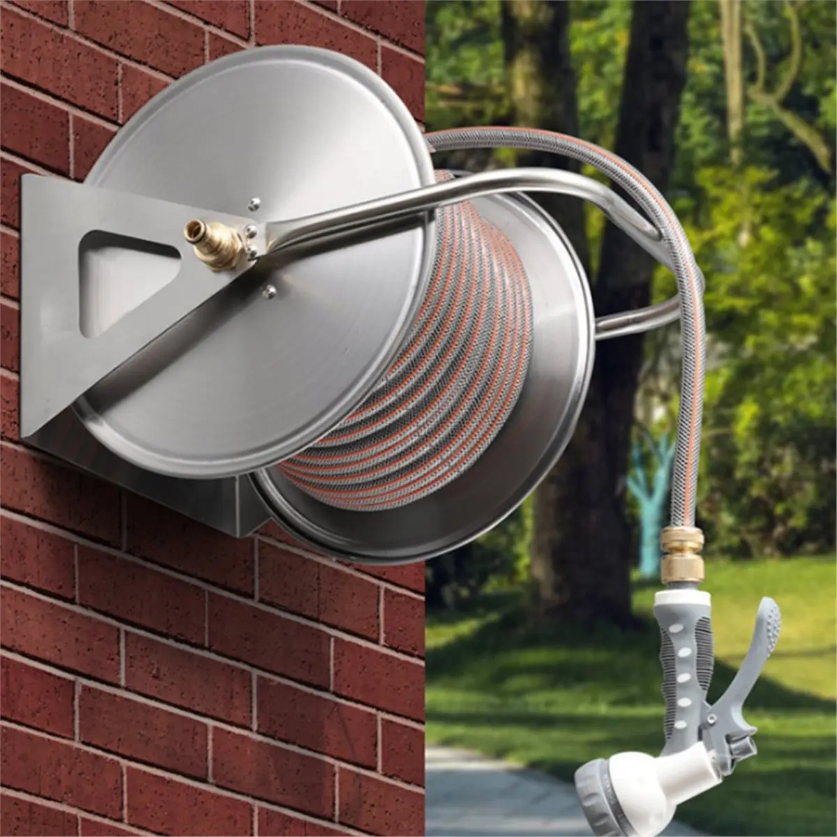 (HOPE) Stainless Steel Garden Hose Reel, Wall/Floor Mounted, Retractable with Crank
(HOPE) Stainless Steel Garden Hose Reel, Wall/Floor Mounted, Retractable with Crank